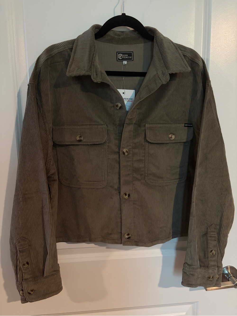 NEW (L) Cropped Corduroy Shirt Jacket Shacket Green Fall Autumn Born Primitive